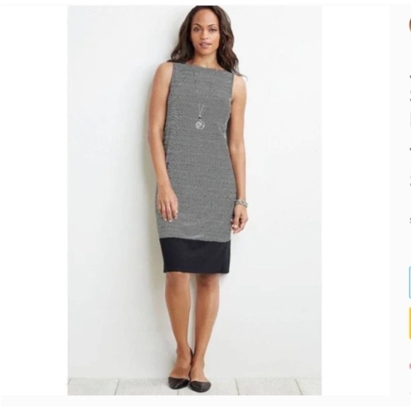 J. JILL Wearever Collection Black Tan Stripe Shift Tank Dress L Packable Travel - Picture 1 of 15